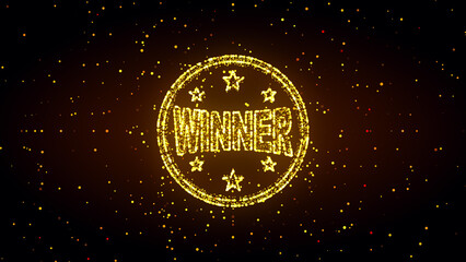 Brown Yellow Golden Shiny Winner Text inside circle with stars Symbol With Dots And Lines Sparkle Texture
