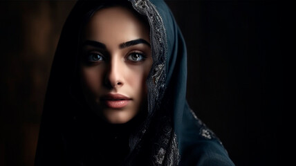 Naklejka premium Portrait of a beautiful arabic woman in a veil. Generative AI