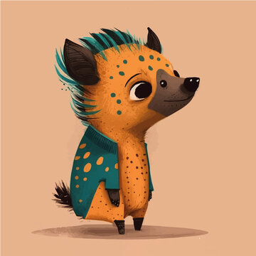 cute cute Hyena simple, vibrant matte palette, cartoon, children book style, comic, artistic, flat character, Illustrator
