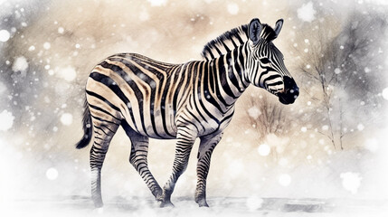 Fototapeta na wymiar Zebra in the snow Generative AI 