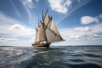 Fototapeta na wymiar sailing boat, with sails unfurled, gliding across the water, created with generative ai