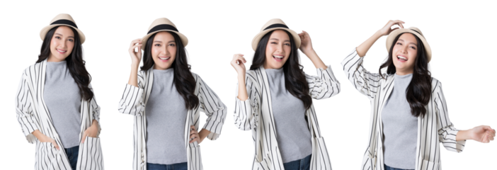 Young Asian woman in sun hat, travel concept  Isolate die cut on transparent background
