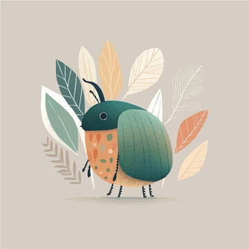 cute cute Beetle simple, vibrant matte palette, cartoon, children book style, comic, artistic, flat character, Illustrator

