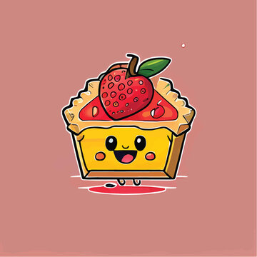 cute Fruit tart food character, cartoon, children book style, artistic, theme print design, for t-shirt print and case, Illustrator
