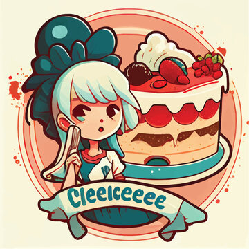 cute Genoise food character, cartoon, children book style, artistic, theme print design, for t-shirt print and case, Illustrator
