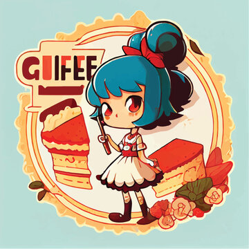 cute Genoise food character, cartoon, children book style, artistic, theme print design, for t-shirt print and case, Illustrator
