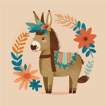 cute cute Donkey simple, vibrant matte palette, cartoon, children book style, comic, artistic, flat character, Illustrator
