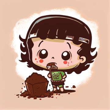 cute Brownie food character, cartoon, children book style, artistic, theme print design, for t-shirt print and case, Illustrator
