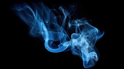 Abstract blue  smoke of solid black background. For presentation. Generative AI, 