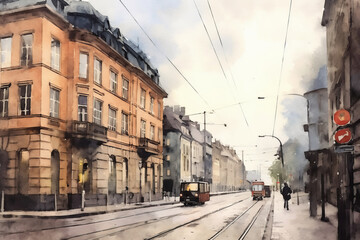 Oslo watercolor style, many details. Norway. Europe. concept of vacations, traveling, enjoying. an illustration created with ai - obrazy, fototapety, plakaty