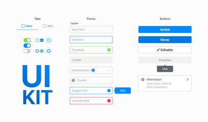 UI Kit Tabs Elements Buttons Fields Template - obrazy, fototapety, plakaty