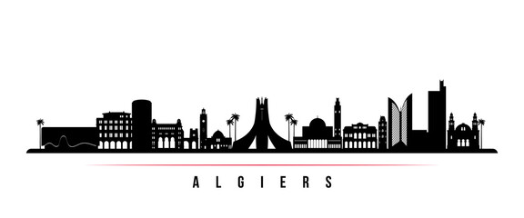 Algiers skyline horizontal banner. Black and white silhouette of Algiers, Algeria. Vector template for your design.