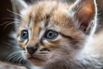 close-up of newborn feline's face, with its whiskers and eyes in focus, created with generative ai