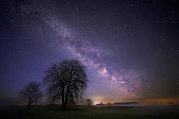 Fototapeta premium Night landscape with colorful Milky Way, spring sky