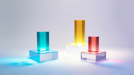 Acrylic Transparent Cubed Podiums with Luminescent Glow for Product Mock-Up and Product Placement on Light White Background - Generative AI