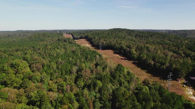 Electricty Pylons in Rural Mississippi Landscape Powerlines Aerial Drone