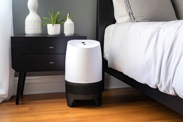 air purifier on night stand, providing peaceful sleep for its owner, created with generative ai