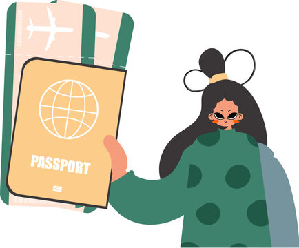 woman holding passport and tickets, travel concept clip art preview