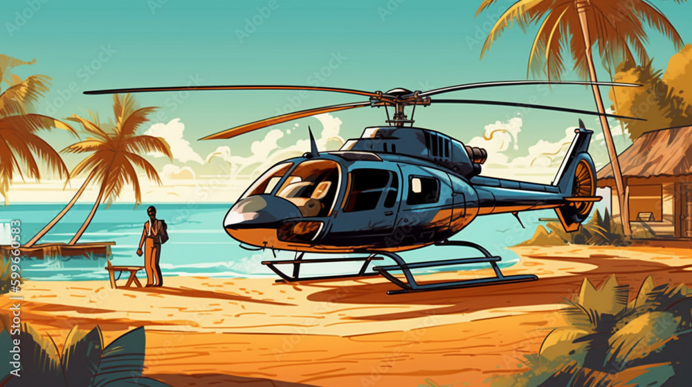 Sticker A wealthy businessmans private helicopter landing Generative AI 