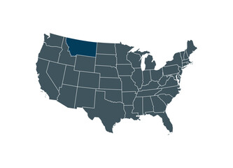 Map of Montana on USA map. Map of Montana highlighting the boundaries of the state of Montana on the map of the United States of America.
