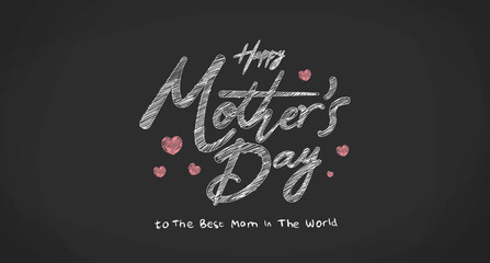 Mother's Day Simple Hatch Chalk Style Calligraphy Hand Drawn Lettering With Love Heart Ornaments
