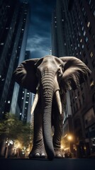 Fototapeta na wymiar Elephant Trunk Walking at Night in New York City. Generative ai