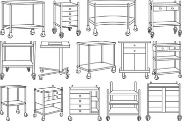 Instrument Trolley  Outline Bundle,Clip Art