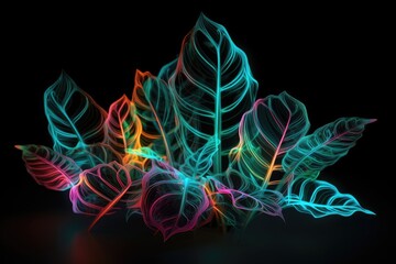 neon plant on black background, with unique and eye-catching design, created with generative ai