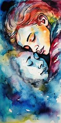 Love is Love Abstract colorful watercolor of two women in the sleeplessness from Love and Passion with people together - Generative AI 