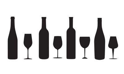bottle and glass wine silhouette vector eps 10
