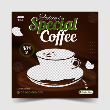 Delicious Coffee Social Media Post, Coffee Social Media Post Template, Coffee Shop Social Media Template