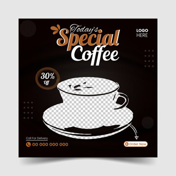 Delicious Coffee Social Media Post, Coffee Social Media Post Template, Coffee Shop Social Media Template
