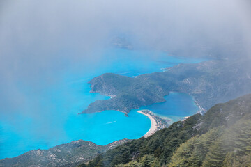 Fethiye Ölüdeniz on a foggy day in turquoise colors