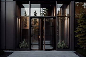 modern, sleek entrance with glass and metal accents, created with generative ai