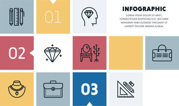 Luxury accessories infographic design with icons, made by thin line style with editable strokes.