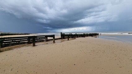 Walcott beach Norfolk UK stormy weather