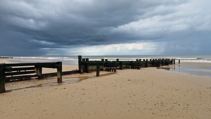 Walcott beach Norfolk UK stormy weather