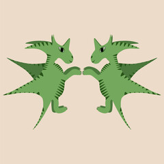 set of two isolated flying dragons in green, fantasy dragon monster for kids, cartoon fantasy creature, illustration design for kids