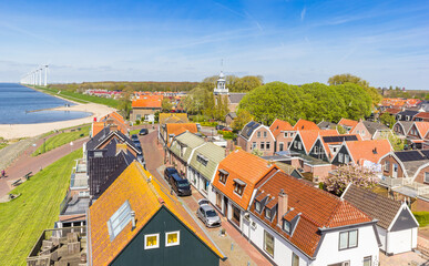 Aerial view over historic village Urk and the Ijsselmeer lake Urk, Netherlands - obrazy, fototapety, plakaty