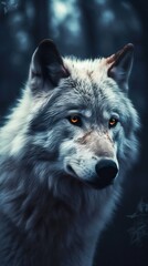 Wolf Portrait on Dark Background. Generative ai