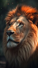 Fototapeta premium Lion Portrait on Dark Background. Generative ai