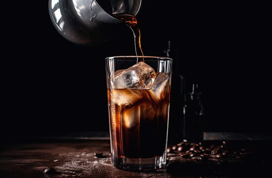 iced coffee being poured into a glass, created using Generative AI
