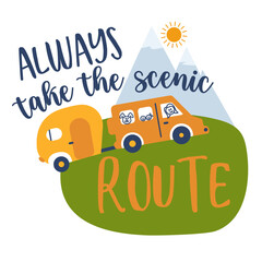 Camping hand written lettering Mental health quote. Modern typographic slogan. Vector illustration.