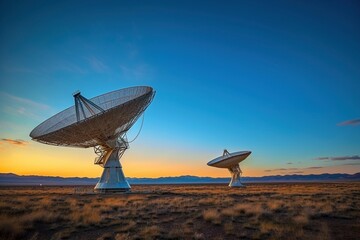 Radio Telescope in Wilderness, Light Indigo & Gold Aesthetics, High Dynamic, Generative AI