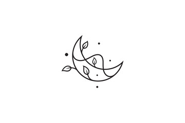 crescent moon simple logo template with plant combination