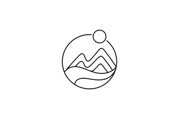 mountain and waves simple line style logo in circle frame