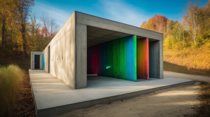 Fototapeta na wymiar A minimalist concrete bunker with hidden entrances Generative AI 