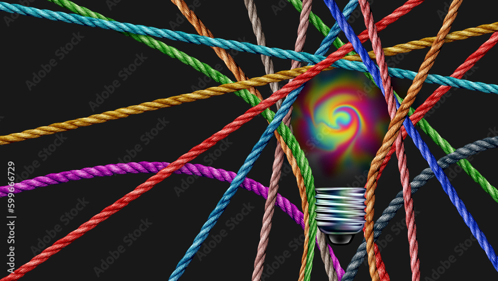 Poster diverse group knowledge and illumination or enlightenment as creative diversity ideas or connected i