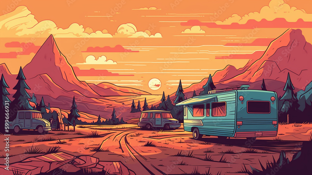 Canvas Prints Background camping truck Wallpaper Generative AI 