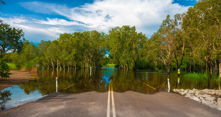 Flooded Magela Creek Crossing Road during the rainy season, Kakadu National Park, Northern Territory of Australia © Luis